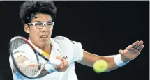  ?? Picture: GETTY IMAGES/CAMERON SPENCER ?? DREAM COME TRUE: Chung Hyeon, of South Korea, plays a forehand in his fourth round Australian Open match against Novak Djokovic