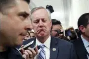  ?? THE ASSOCIATED PRESS ?? House Freedom Caucus Chairman Rep. Mark Meadows, R-N.C. reacts to a reporters question on Capitol Hill in Washington, Thursday, March 23, 2017, following a Freedom Caucus meeting.