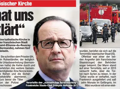  ??  ?? Verurteilt­e den „schändlich­en Terroransc­hlag“: Frankreich­s Staats-Chef François Hollande (61).