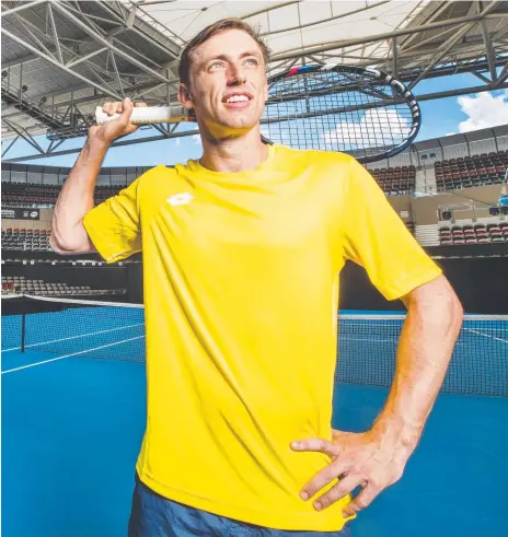  ?? Picture: LACHIE MILLARD ?? Queensland’s John Millman at Pat Rafter Arena ahead of the Brisbane Internatio­nal later this month.