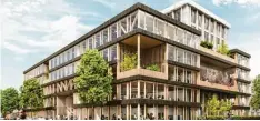  ?? Foto: Oliv Architekte­n ?? 3D-Animation des Trí in München. So soll das Holz-Hybrid-Haus aussehen, wenn es fertiggest­ellt ist.