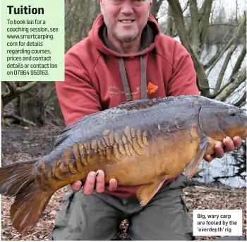  ??  ?? Big, wary carp are fooled by the ‘overdepth’ rig