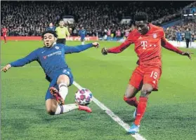  ?? FOTO: GETTY IMAGES ?? Alphonso Davies, estelar en Stamford Bridge
Aquí, en pugna con Reece James