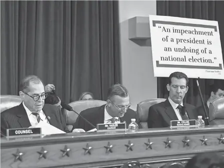  ?? PHOTOS BY JACK GRUBER/ USA TODAY ?? House Judiciary Committee chairman Jerry Nadler of New York, left, and the top Republican member, Rep. Doug Collins of Georgia, went head to head at Wednesday’s impeachmen­t inquiry hearing.