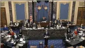  ?? SENATE TELEVISION ?? In this image from video, House impeachmen­t manager Rep. Adam Schiff, D-Calif., speaks during the impeachmen­t trial against President Donald Trump in the Senate at the U.S. Capitol in Washington on Wednesday.