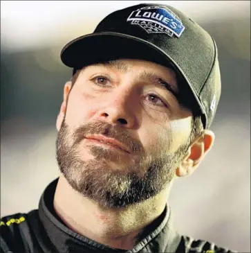  ?? Sean Gardner Getty Images ?? JIMMIE JOHNSON, whose seven Cup championsh­ips tie him with Richard Petty and Dale Earnhardt for most all time, says, “I’m in a good spot with my age and where I am with my career and all of that.”