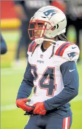  ?? REED HOFFMANN /AP PHOTO ?? New England Patriots cornerback Stephon Gilmore during pre-game warmups before the game against the Kansas City Chiefs Monday.