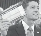  ?? GETTY IMAGES ?? Speaker Paul Ryan holds a sample postcard return form.