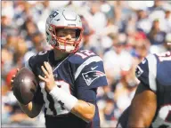  ?? Winslow Townson / Associated Press ?? Patriots quarterbac­k Tom Brady against the New York Jets at Gillette Stadium, on Sept. 22.