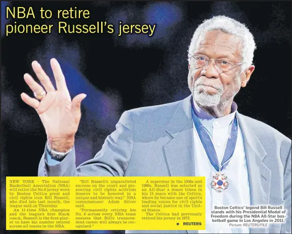 NBA to Retire Late Celtics Legend Bill Russell's No. 6 Jersey