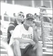  ?? NWA Democrat-Gazette/CHARLIE KAIJO ?? Former Springdale High football coach Jarrell Williams watches the Red-White spring football game May 17 at Jarrell Williams Bulldog Stadium in Springdale.