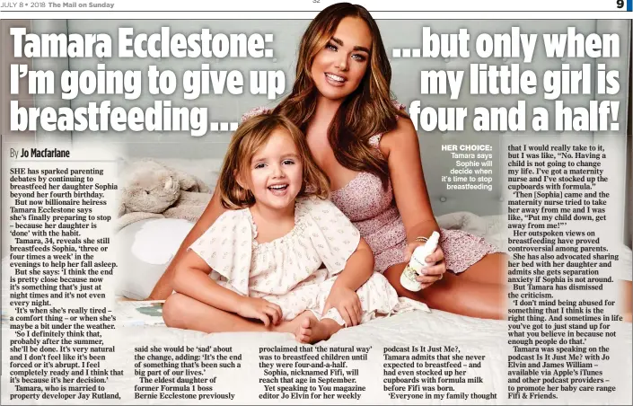  ??  ?? HER CHOICE: Tamara says Sophie will decide when it’s time to stop breastfeed­ing