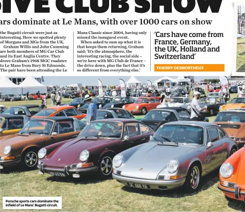  ??  ?? Porsche sports cars dominate the infield of Le Mans’ Bugatti circuit.