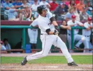  ?? PHOTO COUTESY OF GREG FISHER/VALLEYCATS ?? The Tri-City ValleyCats' Jake Adams is a power hitter, but in his mind, he's also much more than that.