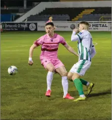  ??  ?? Wexford’s Conor Crowley battles with Bray’s Derek Daly.