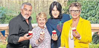  ??  ?? It’s back: how does Channel 4’s new line up compare?; L-R Paul Hollywood, Sandi Toksvig, Noel Fielding and Prue Leith