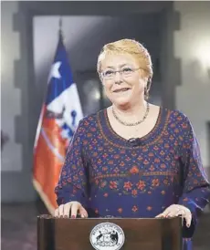  ?? FOTO: PRESIDENCI­A ?? Michelle Bachelet en su discurso del sábado en Cerro Castillo.