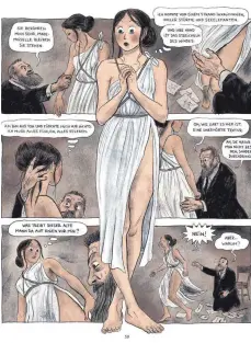  ??  ?? Drei Beispiele aus der neuen neuen Graphic Novel „Isadora“. Amüsant und pointiert erzählen Julie Birmant und Clément Oubrerie die Geschichte der Grande Dame des Ausdruckst­anzes.