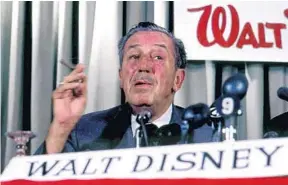  ?? ORLANDO SENTINEL FILE ?? In November 1965, Walt Disney held a press conference in the Egyptian Room at the Cherry Plaza in Orlando that included his brother Roy and Florida Gov. Haydon Burns. Disney announced plans for Disney World and promised the theme park would be grander than Disneyland.