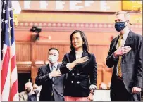  ?? Contribute­d photo ?? State Rep. Kimberly Fiorello (R-Greenwich, Stamford) leads the Connecticu­t House of Representa­tives in reciting the Pledge of Allegiance in Hartford Thursday.