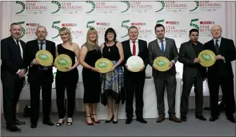  ??  ?? Pictured at the annual SPAR 5 Star Awards were Colin Donnelly, SPAR Sales Director; John Hickey, SPAR Caherslee, Tralee; Deirdre Fitzgibbon SPAR Monavalley, Tralee; Eileen O’Sullivan and Catherine Byrne, SPAR Castlegreg­ory, Kerry; Jack Fitzpatric­k,...