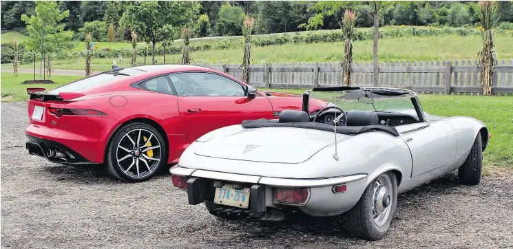  ?? — PETER BLEAKNEY/DRIVING.CA ?? The 1974 Jaguar E-Type, right, was a hard act to follow, but the sleek and powerful F-Type SVR is living up to its pedigree.