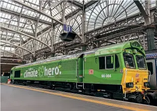  ?? DB CARGO ?? Class 66 No. 66004 was displayed in platform 11 at Glasgow Central on September 15.