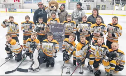  ?? SUBMITTED PHOTO ?? The Tignish Aces recently won the IO Solutions novice A hockey tournament at Credit Union Place in Summerside. Team members are, front row, from left: Brayden Arsenault, Donovan Gallant, Austin Gavin, Ted Harper, Clay Handrahan, Nash Richard and...