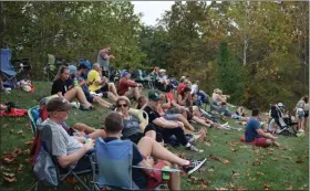  ?? MARIAN DENNIS — MEDIANEWS GROUP ?? Spectators set up their chairs and blankets on a grassy hill near the brewery Saturday as they enjoyed live music and the Kan Jam tournament at this year’s Sly Fox Can Jam Music Festival.