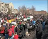  ?? RECORD FILE PHOTO ?? Protesters line either side of the walkway leading to the Curtis R. Priem Experiment­al Media and Performing Arts Center at Rensselaer Polytechni­c Institute in Troy during a March 30, 2016, demonstrat­ion.