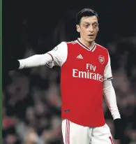  ??  ?? Arsenal's Mesut Özil reacts during a Premier League match, in London, Britain, Feb. 23, 2020.