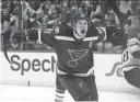  ?? JEFF CURRY/USA TODAY SPORTS ?? Blues right wing Vladimir Tarasenko celebrates after scoring the game-winning goal during the third period against the Predators on Friday in St. Louis.