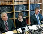  ?? PHOTO: CRAIG HOYLE/ FAIRFAX NZ ?? Lawyers Rodney Harrison QC, Deborah Manning and Richard Mcleod announce they are acting for Afghan villagers attacked in 2010.