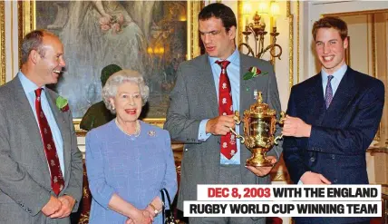  ?? PA/GETTY IMAGES ?? DEC 8, 2003 WITH THE ENGLAND RUGBY WORLD CUP WINNING TEAM
Buckingham Palace with Clive Woodward (left), Martin Johnson and Prince William