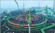  ?? XINHUA ?? An aerial drone photo taken on Feb 22 shows constructi­on on the second phase of the Zhangzhou nuclear power project in Zhangzhou, Fujian province. The project uses Hualong One reactors, which are third-generation reactors developed domestical­ly.