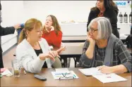  ?? Contribute­d photo ?? Fran Chappel, Director of Canaan Childcare Center and Judy Courtot, EdAdvance Early Childhood Consultant collaborat­e on priority issues during the early childhood care roundtable event at EdAdvance.