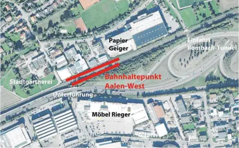  ?? FOTO: ECKARD SCHEIDERER ?? Der Bahnhalt Aalen-West soll nun mit zwei optimierte­n Kombibahns­teigen gebaut werden.