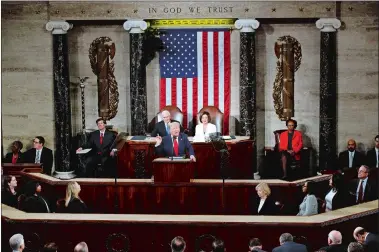  ?? PATRICK SEMANSKY/AP PHOTO ?? President Donald Trump delivers his State of the Union address to a joint session of Congress on Tuesday.