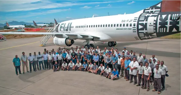  ?? Photo: Fiji Airways ?? Fiji Airways staff, including engineerin­g and maintenanc­e team farewell DQ-FJF at Nadi Internatio­nal Airport on September 18, 2020.