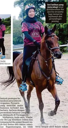  ??  ?? penunggang kuda Kelab Benua Equestrian Stable (BEST) (dari kiri), Muhammad Yusuf Luqman Zakaria, Muhammad Faris Haikal Mohd Hassan Sa' ari dan Muhammad Aimin Azfar Nazuiki. Sesi latihan yang mencukupi amat dititikber­atkan Nur Qasrina terutama bagi menyertai kejohanan dan pertanding­an penting.