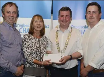  ??  ?? Jenifer Coyle nearest to the pin at the Drogheda Chamber golf outing, with Eddie Phelan, Jennifer Coyle, Paddy Callaghan, Rory Callaghan.