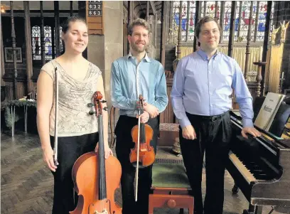  ??  ?? The Ryebank Trio - Isabel Williamson (cello), Duncan Reid (violin) and Jonathan Ellis (piano).