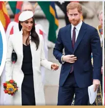  ??  ?? LEFT: Meghan and Harry at the Commonweal­th Day Service at Westminste­r Abbey. Usually only senior royals are invited to attend the ceremony. ABOVE: She and Harry were seated behind the Queen, Charles, Camilla, William and Kate.