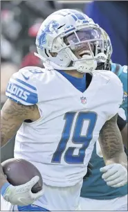  ?? PHELAN M. EBENHACK — THE ASSOCIATED PRESS ?? Detroit Lions wide receiver Kenny Golladay celebrates a reception against the Jacksonvil­le Jaguars during the second half of Sunday’s game, Sunday in Jacksonvil­le, Fla.
