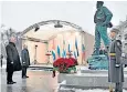  ?? ?? Launch of the nuclear-powered icebreaker Yakutia and, right, Putin stands with Diaz-canel at the unveiling of Fidel Castro’s statue in Moscow