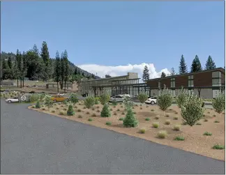  ?? Courtesy photo /Tuolumne County Community Developmen­t Department ?? A rendering of the proposedte­rra Vi Lodge at Sawmill Mountain Road and Highway 120 about 20 miles east of Groveland shows what the resort's entrance would look like after constructi­on.