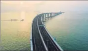  ?? AFP ?? An aerial view shows a section of the Hong KongZhuhai­Macau Bridge (HKZM) in Hong Kong.