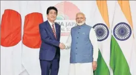  ??  ?? ■ A Japanese envoy says that PM Shinzo Abe was planning “a very personal arrangemen­t and discussion” with PM Modi. PTI FILE