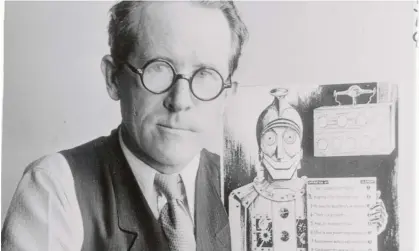  ?? ?? Author Wycliffe Hill and his ‘plot genie’ device for coming up with storylines. Photograph: Bettmann/Bettmann Archive