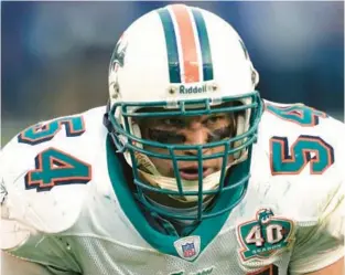  ?? ?? Dolphins linebacker Zach Thomas was named to the Pro Football Hall of Fame’s 2023 class in his fourth season as a finalist on Thursday night.